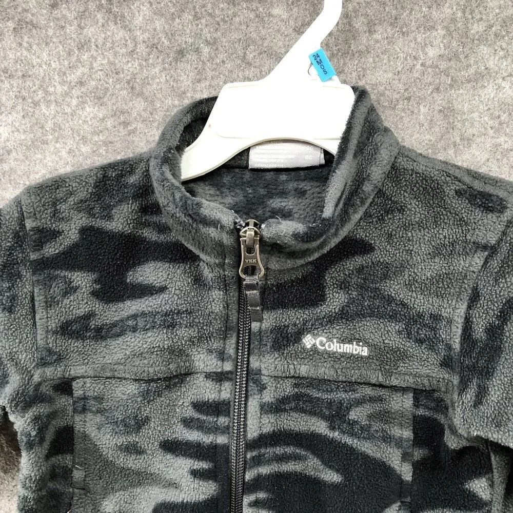 Columbia Kids 2T Fleece Jacket‎ Gray Camo Full Zip Boys Girls Mock Neck Outdoor